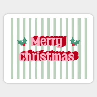 Merry Christmas Typography in Pink and Red with Green Stripes Sticker